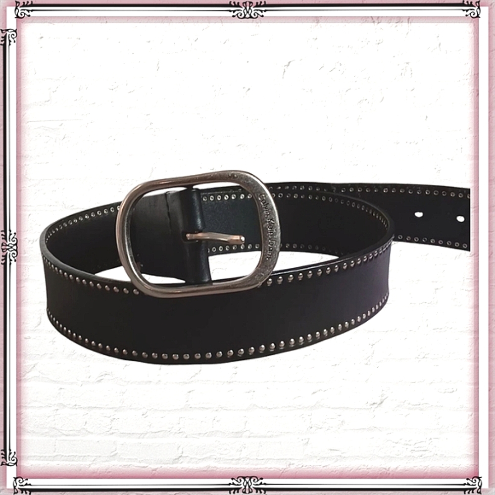 Calvin Klein Black Studded Belt with Silver Buckle